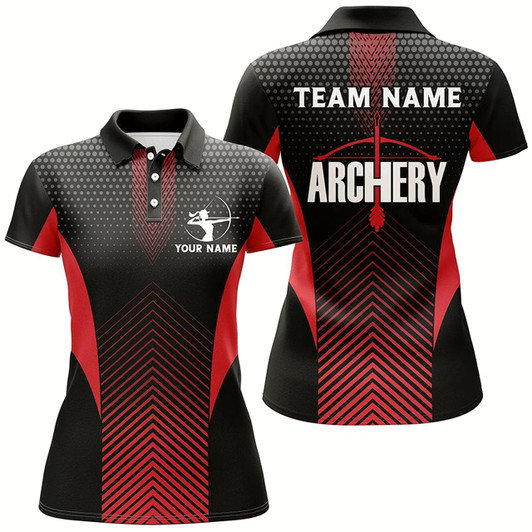 Goofygear Personalized Red Black Bows Archery Polo Shirts For Women, Archery Team Shirts Custom Archery Jerseys