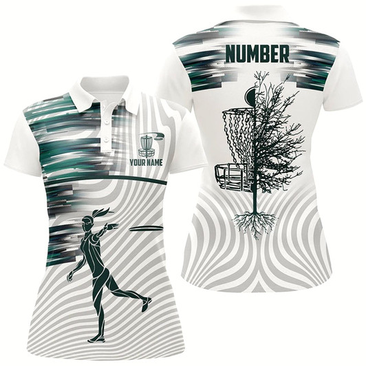 Goofygear Green White Womens Disc Golf Polo Shirts Custom Disc Golf Basket Tops For Women Golfing Gifts