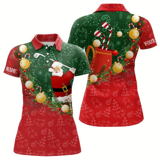 Goofygear Christmas Santa Playing Golf Womens Golf Polo Shirts Custom Christmas Golf Outfit For Women Golf Gifts
