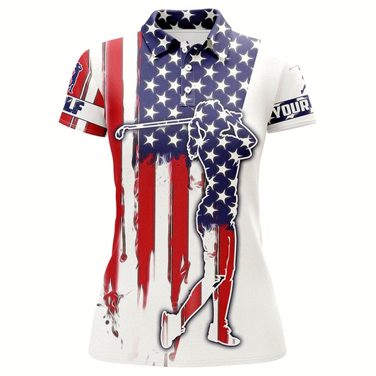 Goofygear American Flag Womens Golf Polos Shirts Custom Name Patriot Golf Gifts, Golf Shirts For Women