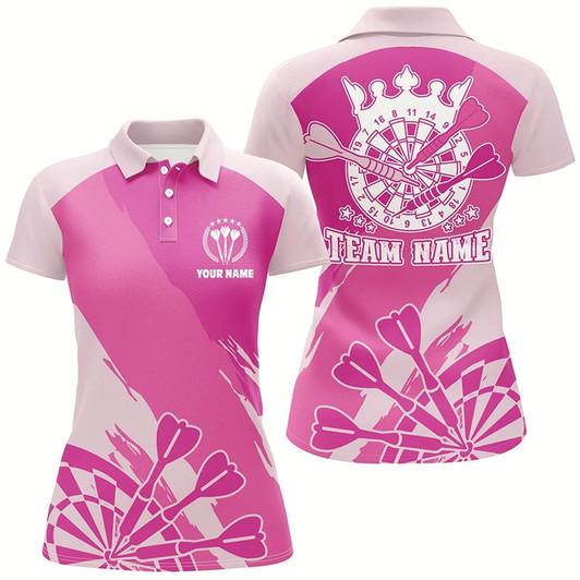 Goofygear Personalized Pink Darts Polo Shirt Custom Pink Cool Dart Shirt For Women Darts Jersey