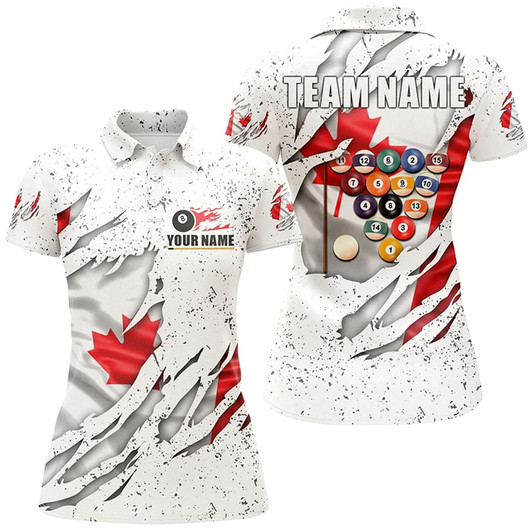 Goofygear Billiards Balls Canadian Flag White Grunge Custom Billiard Polo Shirts For Women, 8 Ball Pool Shirts