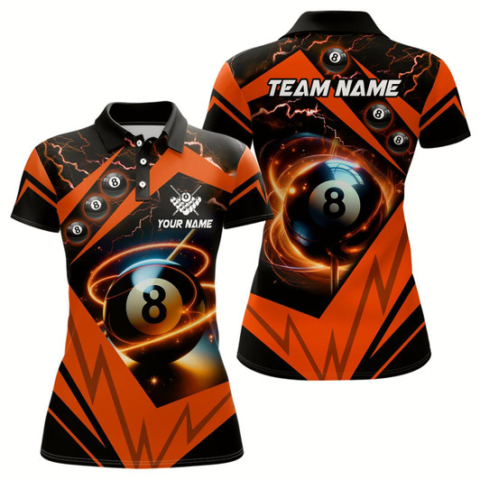 Goofygear Orange 8 Ball Pool Billiard Jersey For Women Custom Billiard Polo Shirts Team League Billiard Shirts
