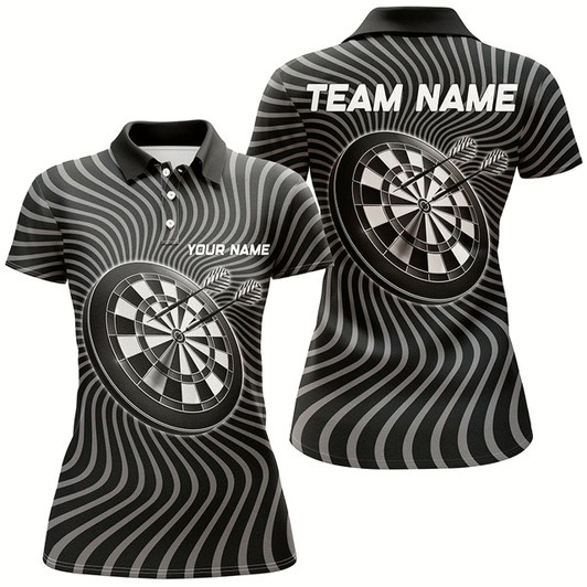 Goofygear Personalized Black Grey Waving Dart Polo Shirt Custom Darts Shirt For Women Dart Jersey