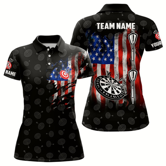 Goofygear Smoke American Flag Darts Polo Shirt Custom Patriotic Darts Shirt For Women Dart Jersey