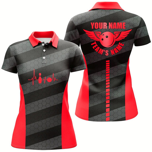 Goofygear Women Bowling Polo Shirts Custom Bowling Team Shirts For Bowlers, Team Bowling Jerseys Red