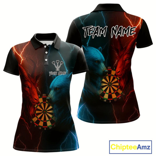 Goofygear Goat & Bear Dartboard Women'S Darts Polo Shirt - Custom Name For Darts Jersey