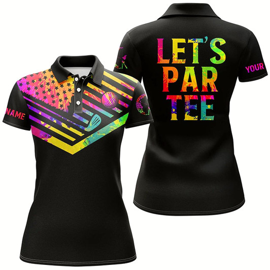 Goofygear Womens Golf Polo Shirts Watercolor American Flag Patriot Golf Custom Let’S Par Tee Black Golf Shirt