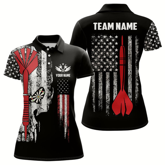 Goofygear American Flag Skull Darts Polo Shirt Custom Patriotic Darts Shirts For Women Dart Jersey