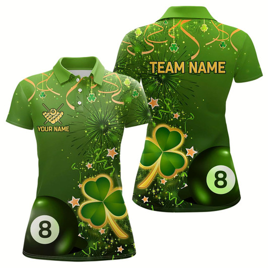 Goofygear 3D 8 Ball Pool Luckiest Shamrock Women Billiard Polo Shirts Customized St Patrick Day Billiard Shirts