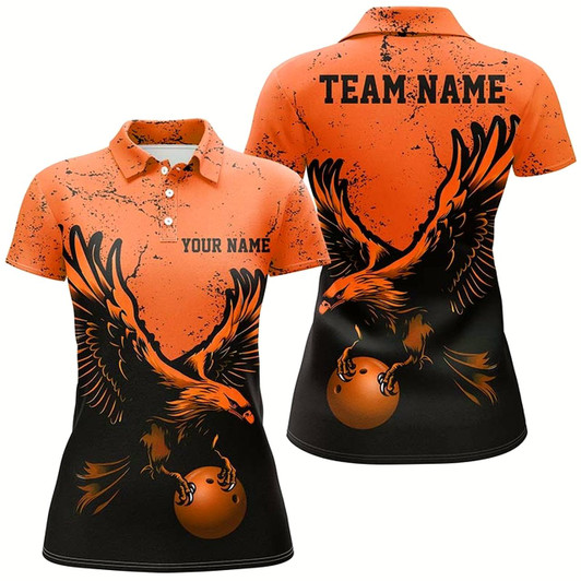 Goofygear Custom Orange Eagle Women Bowling Polo Shirts Grunge Vintage Bowling Team Jerseys Outfits