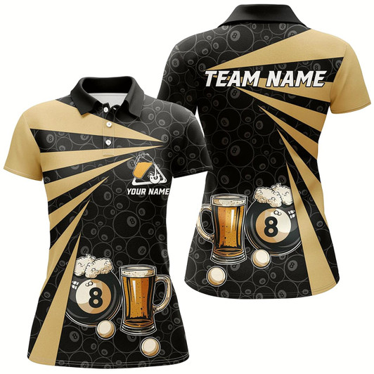 Goofygear Personalized 8 Ball Pool With Beer Women Billiard Polo Shirts Custom Billiard Beer Pool Player Shirts