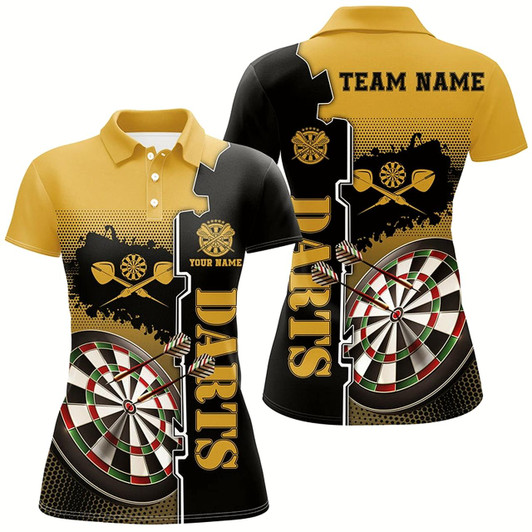 Goofygear Personalized Yellow Black Darts Polo Shirt Custom Darts Shirt For Women Darts Team Jersey