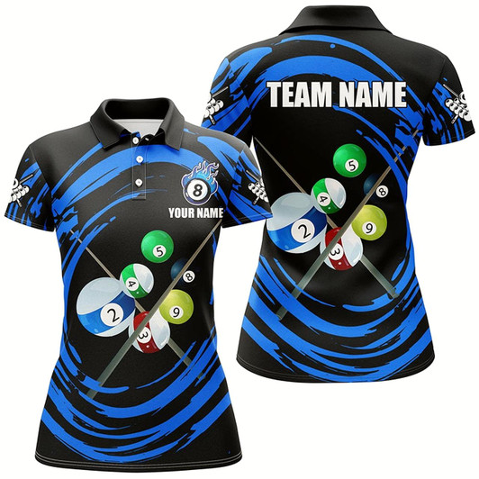 Goofygear Personalized Blue Billiard Balls Wave Pattern Women Polo Shirts Custom Billiard Jerseys Attire
