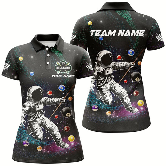 Goofygear Personalized Astronaut Playing Billiard 3D Printed Women Polo Shirts Custom Funny Billiard Apparel