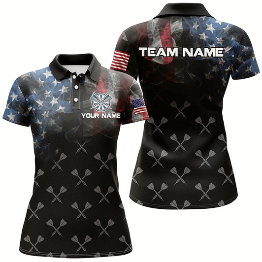 Goofygear Personalized Smoke Us Flag Dart Polo Shirts, Custom Patriotic Darts Shirts For Women Dart Jerseys Style 1