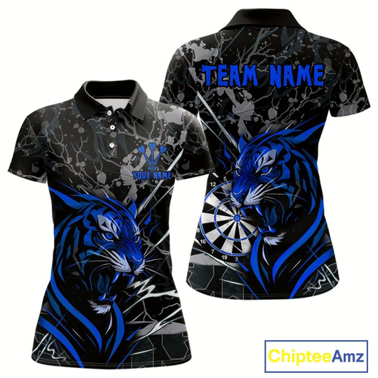 Goofygear Women'S Polo Dart Shirt Blue Fierce Tiger Dartboard Personalized Darts Jerseys Outfits