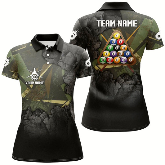 Goofygear Personalized Fire 8 Ball Pool 3D Polo Shirts For Women, Custom 8 Ball Billiard Balls Team Shirts