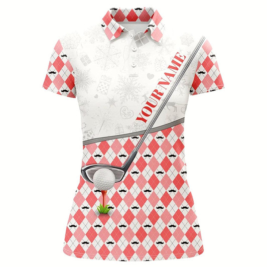 Goofygear Red Argyle Pattern Christmas Women Golf Polo Shirt Custom Golf Tops For Ladies Christmas Golf Gifts