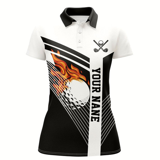 Goofygear Black And White Flame Golf Ball Women Golf Polo Shirt Custom Ladies Golf Tops Unique Golf Gifts