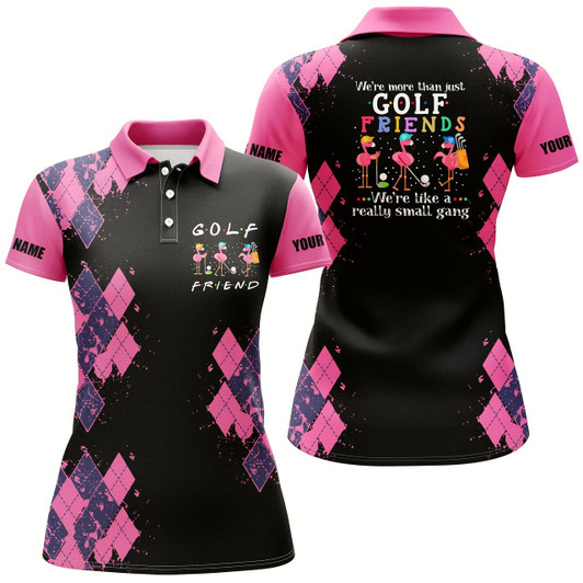 Goofygear Womens Golf Polo Shirt We'Re More Than Just Golf Friends Flamingo Custom Funny Black Golf Shirt Pink
