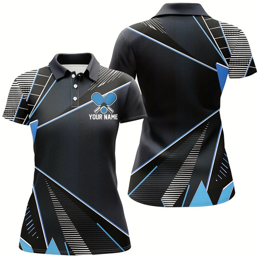Goofygear Black And Blue Personalized Pickleball Jerseys For Women, Pickleball Polo Shirts Uniform Style 1