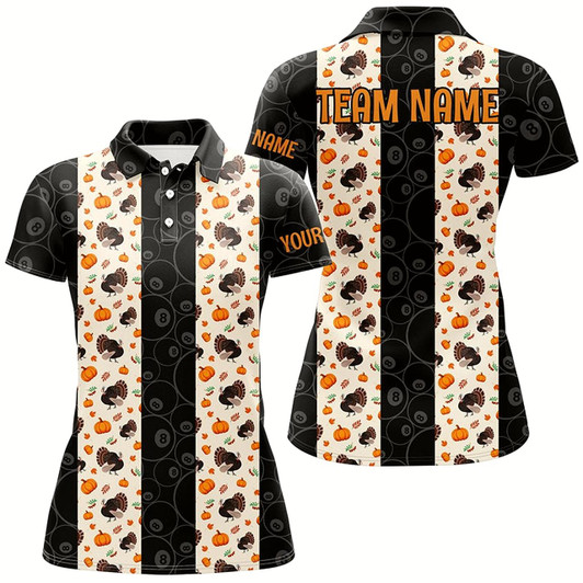 Goofygear Happy Thanksgiving Days Turkey Chicken And Pumpkins Pattern Custom Billiard Polo Shirts For Women
