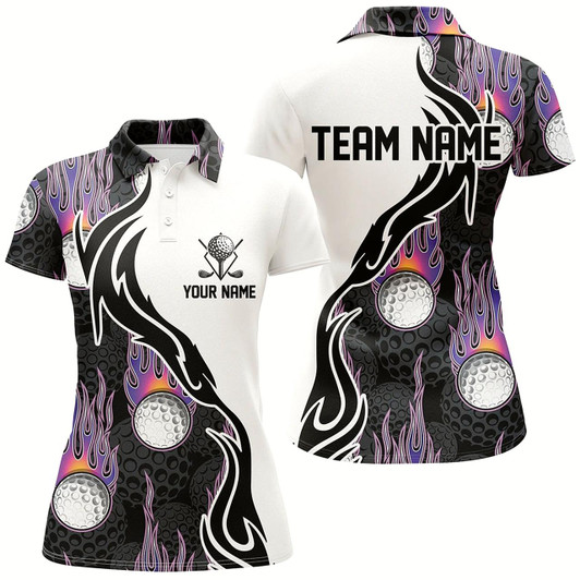 Goofygear Fire Golf Ball Flames Womens Golf Polo Shirts, Personalized Golf Shirts For Women, Golfing Gifts