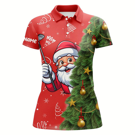 Goofygear Red And Green Funny Christmas Santa Women Golf Polo Shirts Custom Golfing Gifts For Christmas