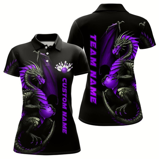 Goofygear Custom Purple Dragon Bowling Polo Shirts Women Team Bowling Jerseys Bowler Outfit Apparel
