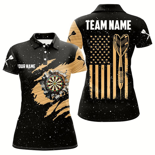 Goofygear Customized Grunge American Flag Dart Polo Shirts For Women, Best Patriotic Dart Team Jerseys