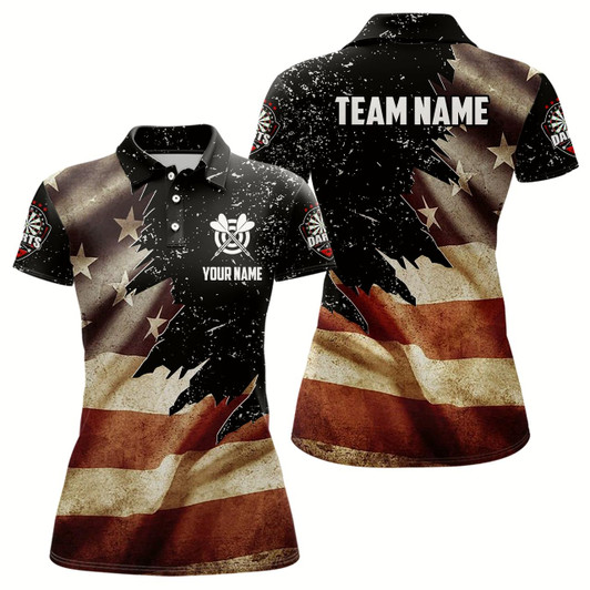 Goofygear Personalized Retro American Flag Dart Polo Shirts For Women Custom Patriotic Dart Jerseys Uniform