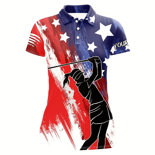 Goofygear Red White And Blue American Flag Womens Golf Polo Shirt Custom Patriotic Golf Shirt