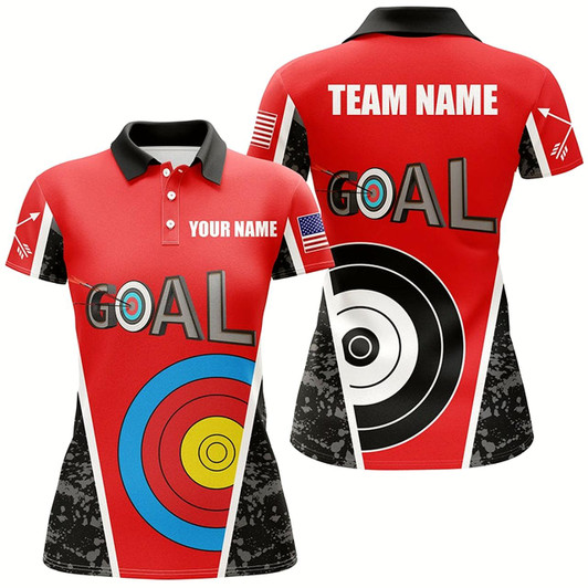 Goofygear Personalized Name Red Archery Goal Women Polo Shirts Custom 3D Target Archery Jerseys For Team