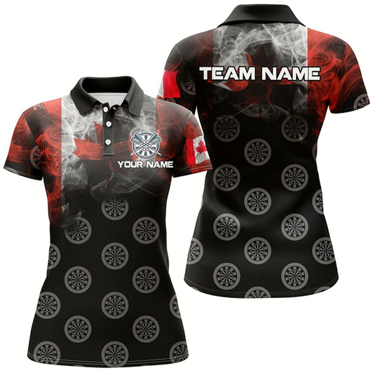 Goofygear Personalized Smoke Canada Flag Dart Polo Shirts, Custom Patriotic Darts Shirts For Women Dart Jerseys Style 1