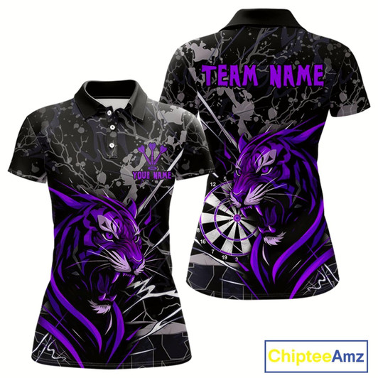 Goofygear Women'S Polo Dart Shirt Purple Fierce Tiger Dartboard Personalized Darts Jerseys Outfits