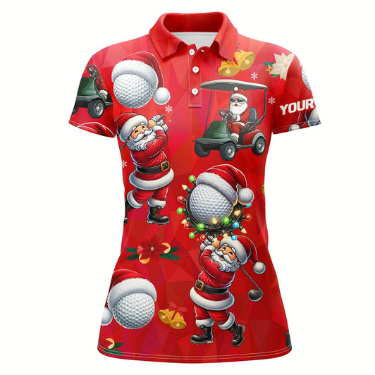 Goofygear Funny Christmas Santa Golf Red Pattern Women Golf Polo Shirt Custom Christmas Golf Tops For Ladies