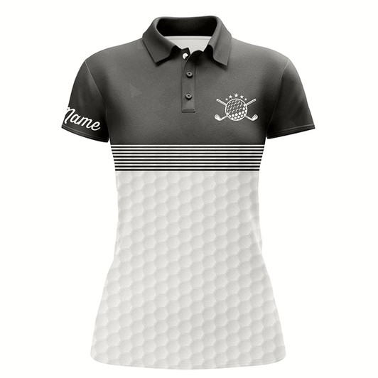 Goofygear Black And White Womens Golf Polo Shirts Custom Name Ladies Golf Shirts, Personalized Golf Gifts