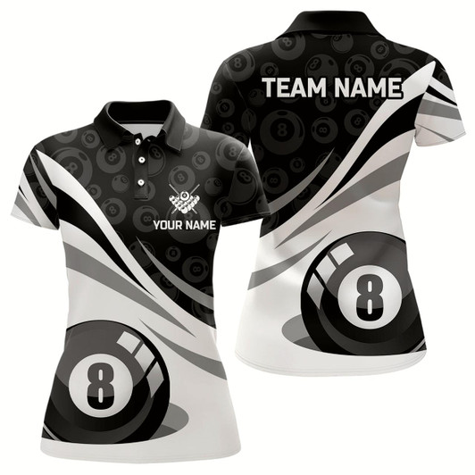 Goofygear Personalized Black White 8 Ball Pool Billiard Jerseys Women Polo Shirts Custom Billiard Uniform