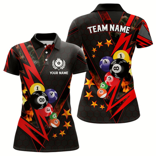 Goofygear Personalized Red Thunder Billiard Balls 3D Women Polo Shirts Custom Team Name Billiard Jerseys