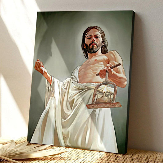 Jesus Holding A Lamp Canvas Poster Featuring Inspirational Christian Wall Art Prints Perfect For Faith Based Gift Giving