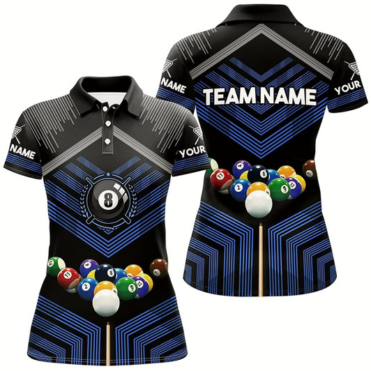 Goofygear Personalized Name Blue Billiard Balls 3D Polo Shirts For Women, Custom Gift For Billiards Player