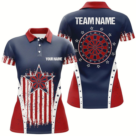Goofygear Retro American Flag Darts Polo Shirt Personalized Patriotic Darts Jerseys For Women