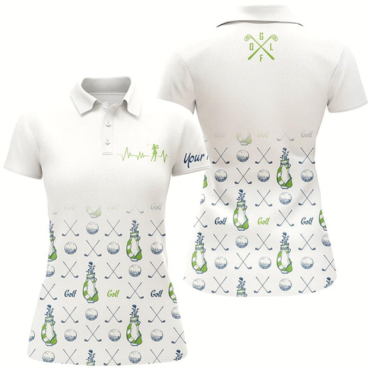 Goofygear Womens Golf Polo Shirt Custom Name Golf Clubs Pattern White Golf Tops For Women, Golf Gift For Mom