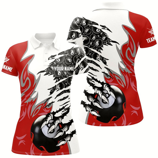 Goofygear Personalized Claw 8 Ball Pool Red 3D Billiard Polo Shirts For Women Best Billiard Apparel Clothing