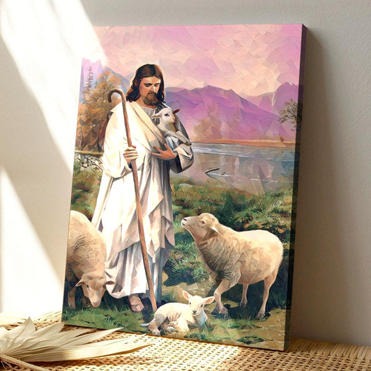Jesus With Sheep Canvas Artwork Jesus Poster Christian Canvas Art With Religious Themes And Inspirational Paintings