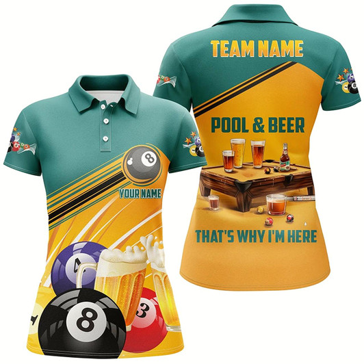 Goofygear Funny Billiard Pool And Beer That'S Why I'M Here Custom 3D Women Polo Shirts, Funny Pool Shirts