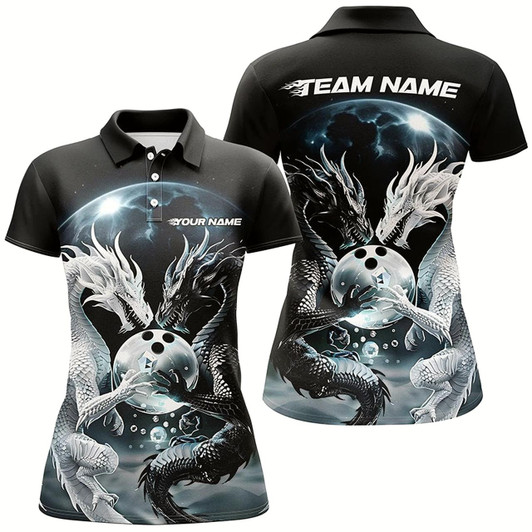 Goofygear Black And White Dragon Custom Bowling Shirts For Women, Dragon Bowling League Shirt Outfits