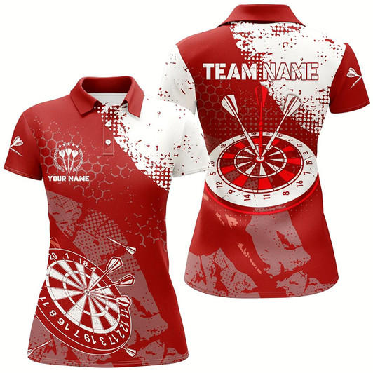 Goofygear Retro Red White Pattern Custom Womens Darts Polo Shirts Dart Team Jerseys For Women