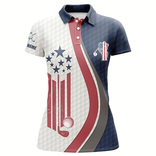 Goofygear American Flag Red, White And Blue Womens Golf Polo Shirts Custom Patriotic Golf Tops For Womens
